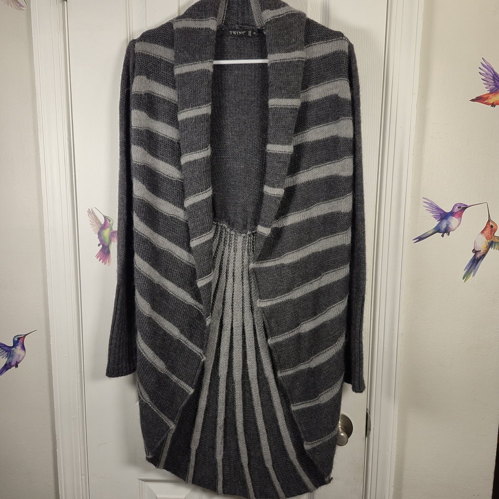 Twins Made in Italy Alpaca Wool Blend Striped Gray Cardigan Sweater Size: S